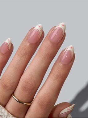 BTArtbox Classic Pink and White Floral French Tip Press-On Nails